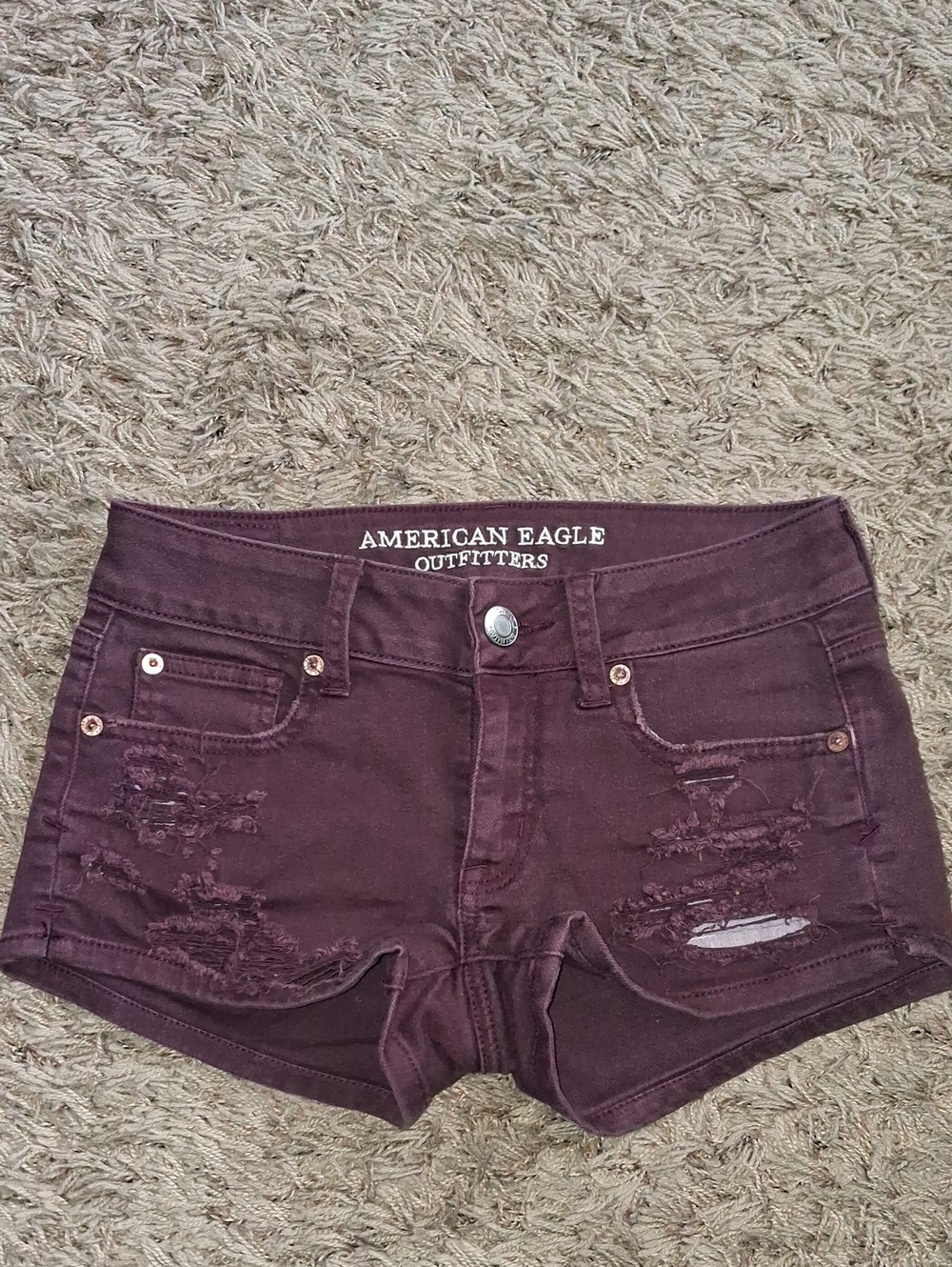 American Eagle Outfitters Women’s Distressed Burgundy Jean Shorts